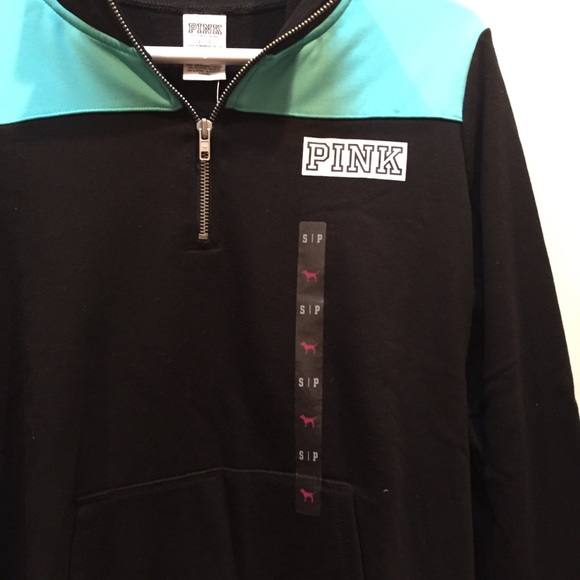☀️NEW Victoria’s Secret PINK Blue & Black Two Toned Quarter Zip Small - Picture 3 of 7
